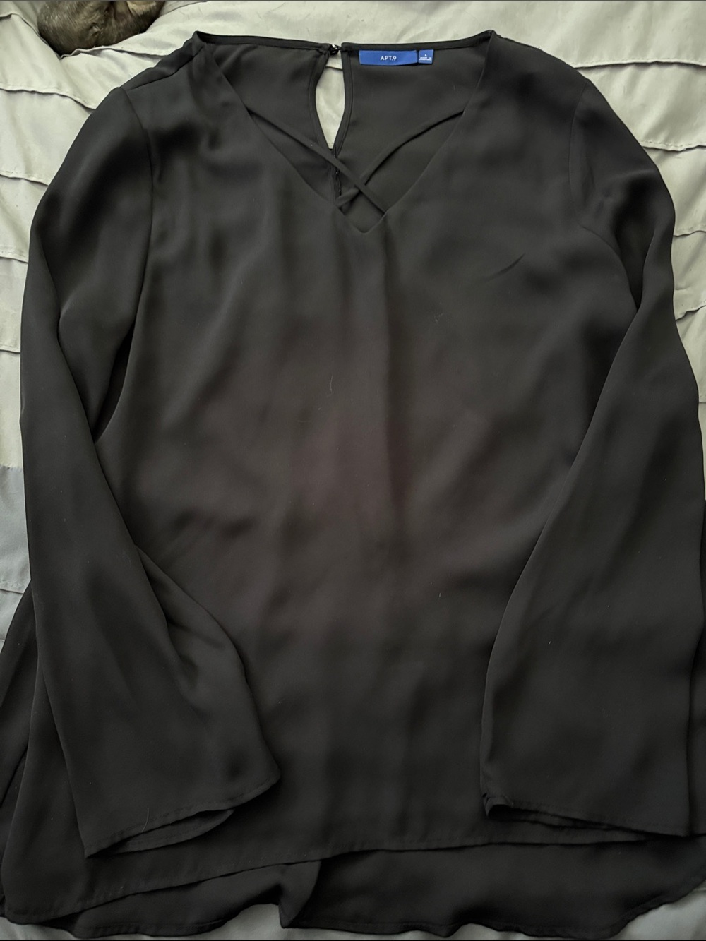 Apt. 9 Black Long-Sleeve Crisscross V-Neck Blouse